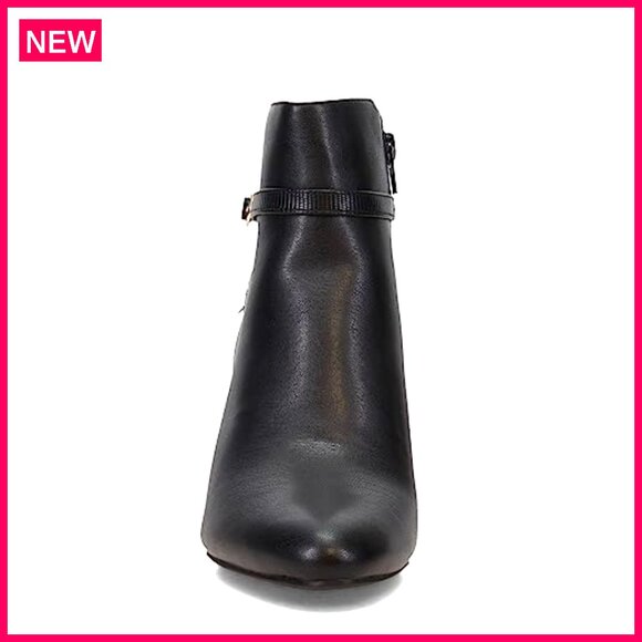 Heeled Ankle Booties with Buckle Accent, Faux Leather, 2.75 Inch Heel - Picture 3 of 7